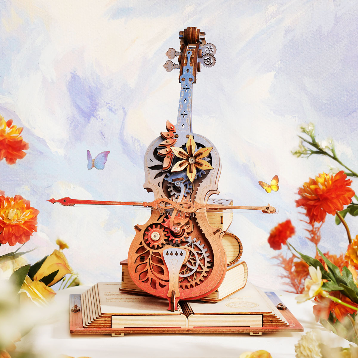 Magische cello AMK63 bloementafereel met vlinders