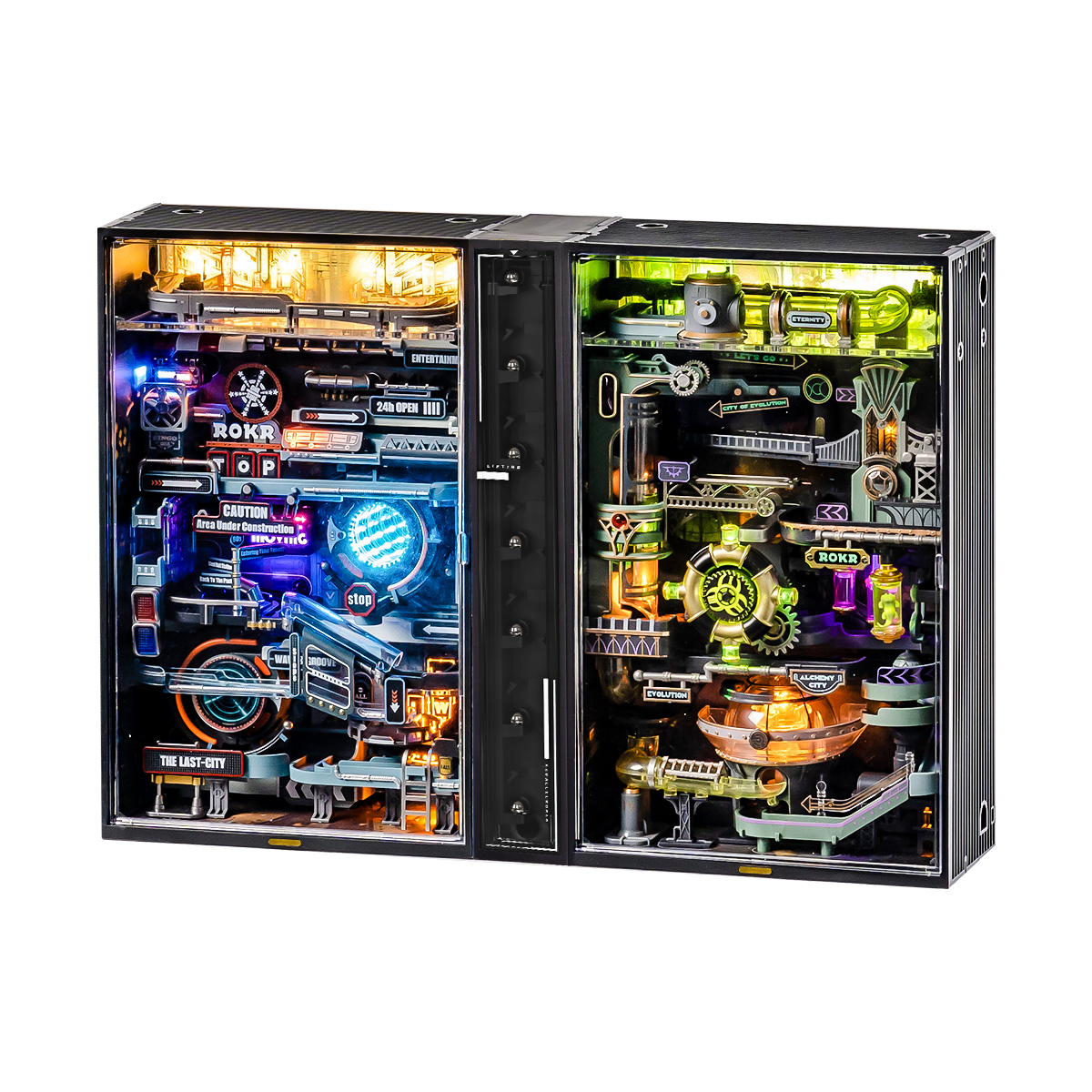 Verbonden ROKR-knikkerbaanmodules MR02 en MR04
