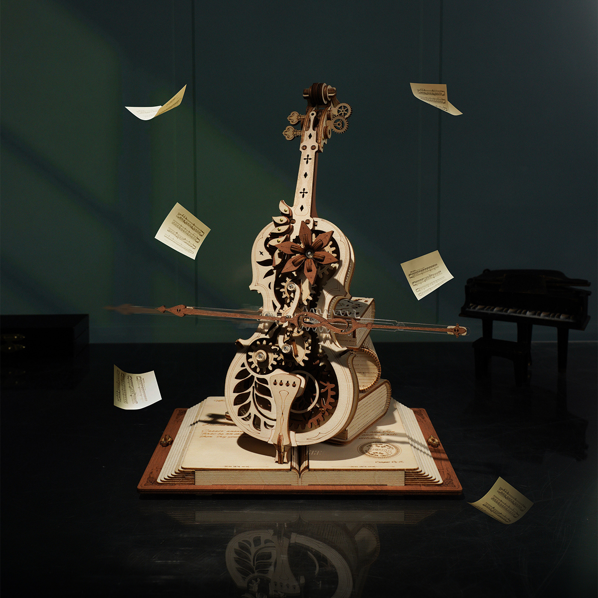 Magische cello AMK63 poster met tandwielenset en precisiedetails