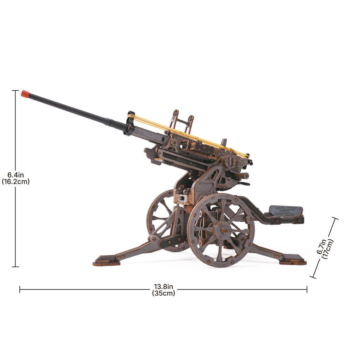 Esquema de dimensiones del cañón: 35 × 17 × 16,2 cm — LQM01