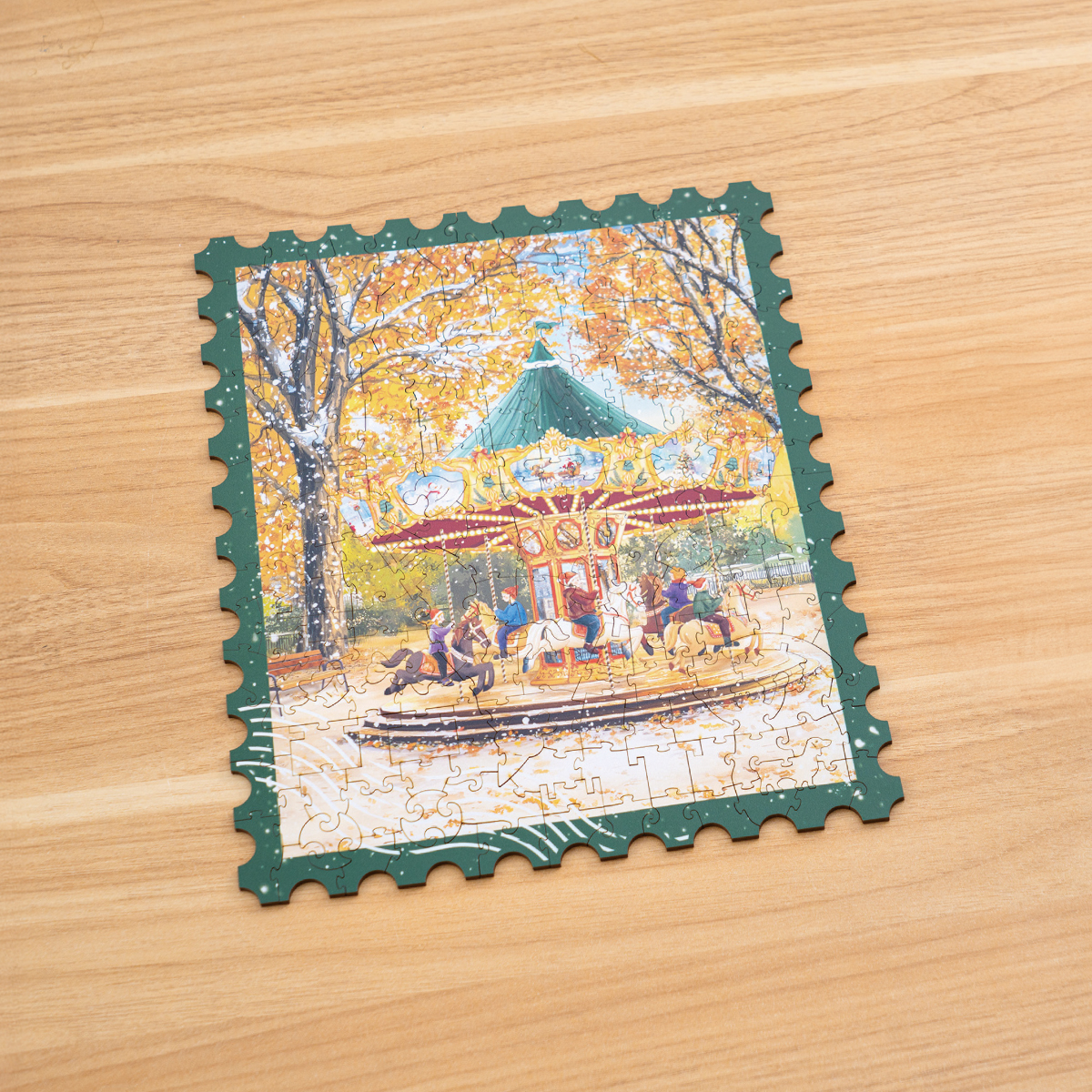Puzzle de madera del carrusel otoñal con forma de sello — TA008