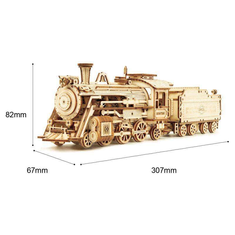 Caja de regalo junto al tren de madera terminado — MC501