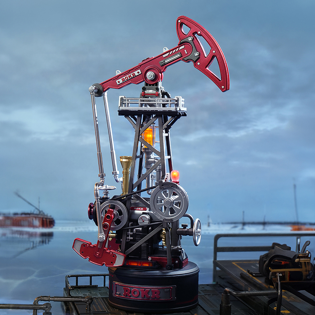 Bomba extractora de petróleo mecánica en una escena industrial — CGL03