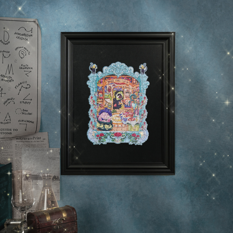Puzzle enmarcado frente a una pared azul — TA009