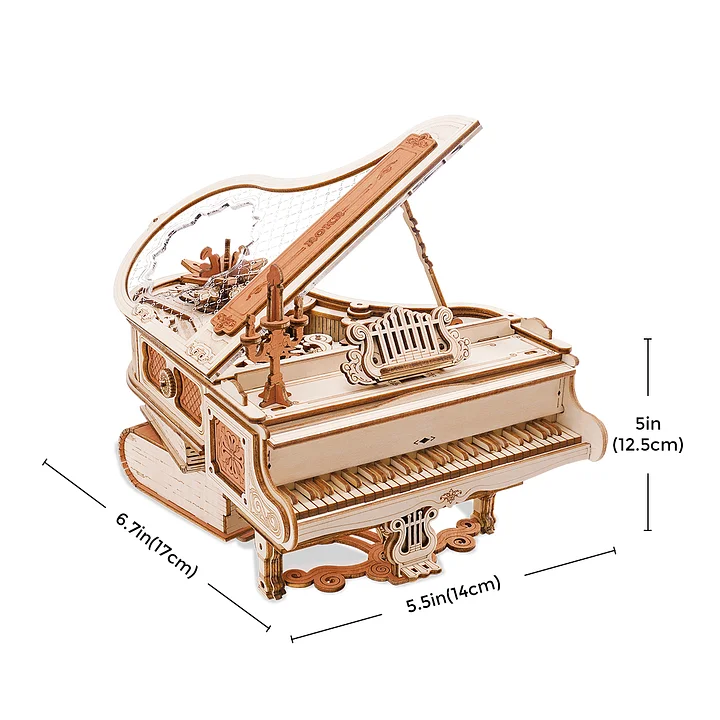 Esquema de dimensiones del piano: 14 × 17 × 12,5 cm — AMK81