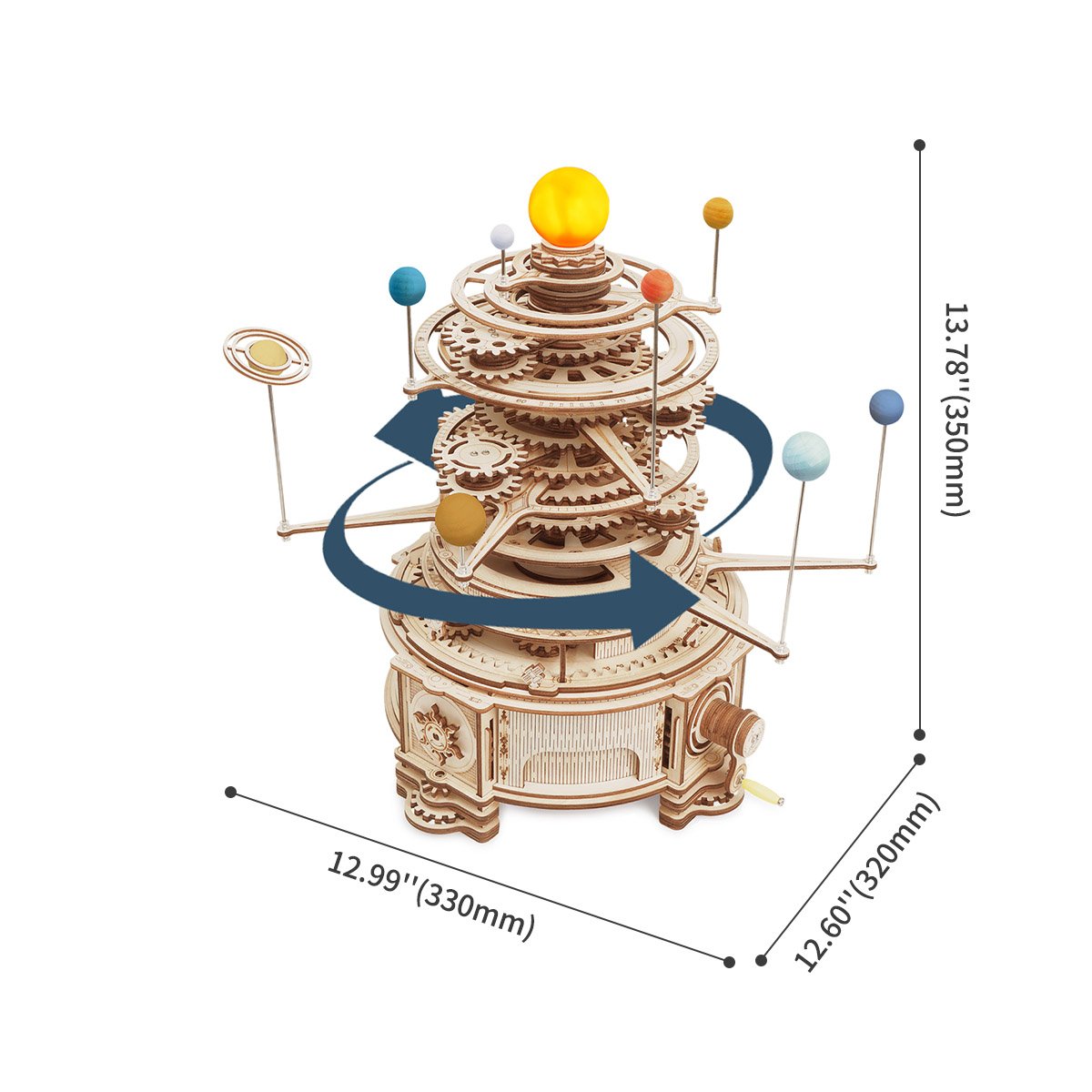 Esquema de dimensiones del planetario: 40 × 40 × 35 cm — ST001