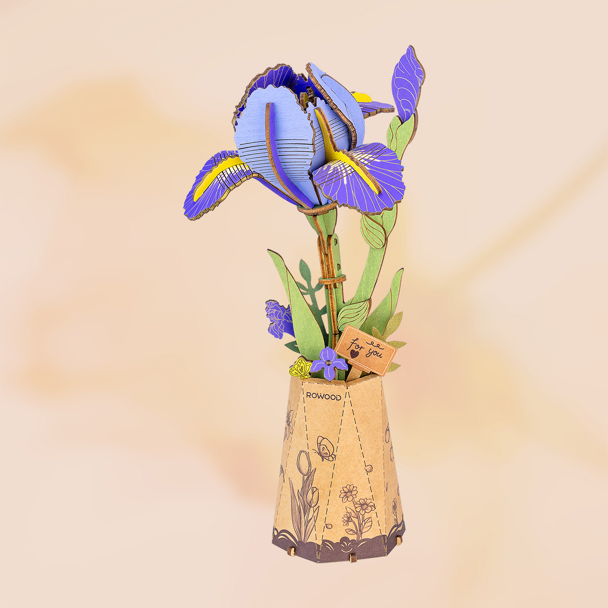 Iris morado de madera en una maceta de estilo antiguo — TW121