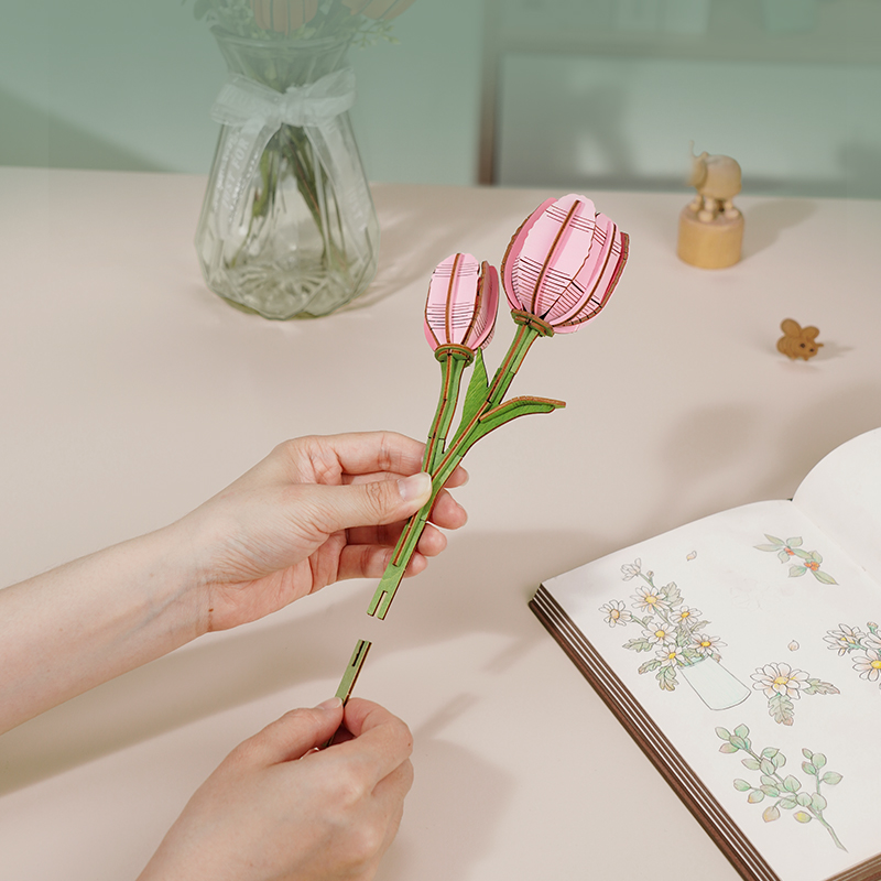 Rowood DIY Fleur en bois Tulipe rose TW082 galerie image 6