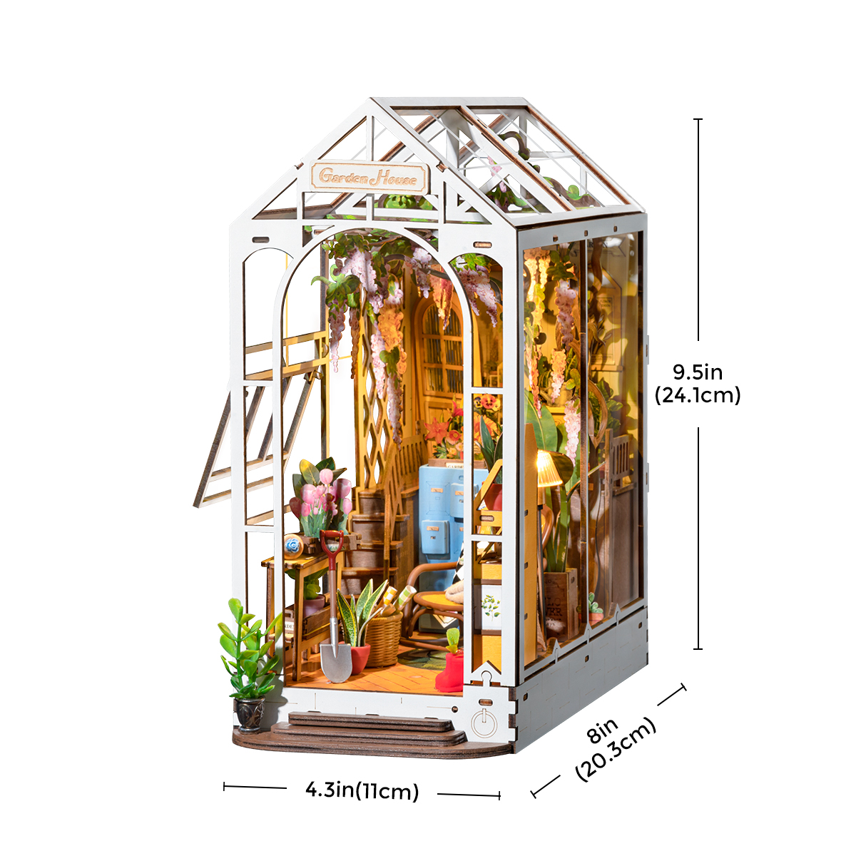 Rolife DIY Book Nook - Graphique de taille Holiday Garden House TGB06 avec 5,9 x 9,1 x 9,5 pouces dans les dimensions indiquées