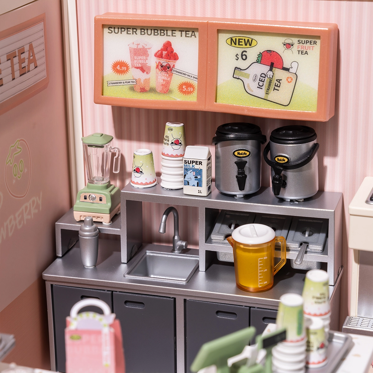 Rolife Double Joy Bubble Tea Super Creator Miniature House DW006 espace réservé à l'image illisible du fichier source