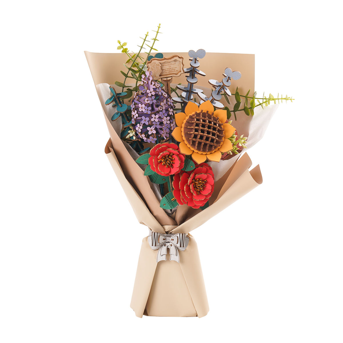 Puzzle 3D en bois Rowood - Bouquet de fleurs en bois TW01H bouquet fond blanc vue produit