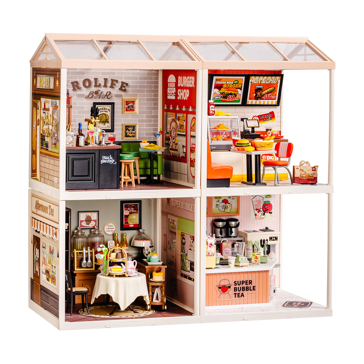Rolife Super Creator Maison miniature 4 en 1 avec quatre grilles, vue détaillée