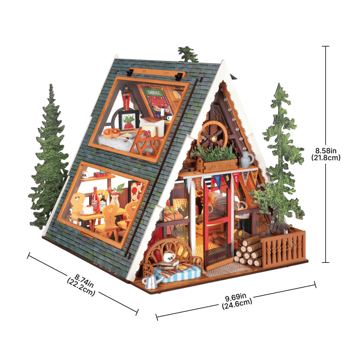 Graphique de taille de la cabine à cadre en A DG181 avec dimensions assemblées indiquées