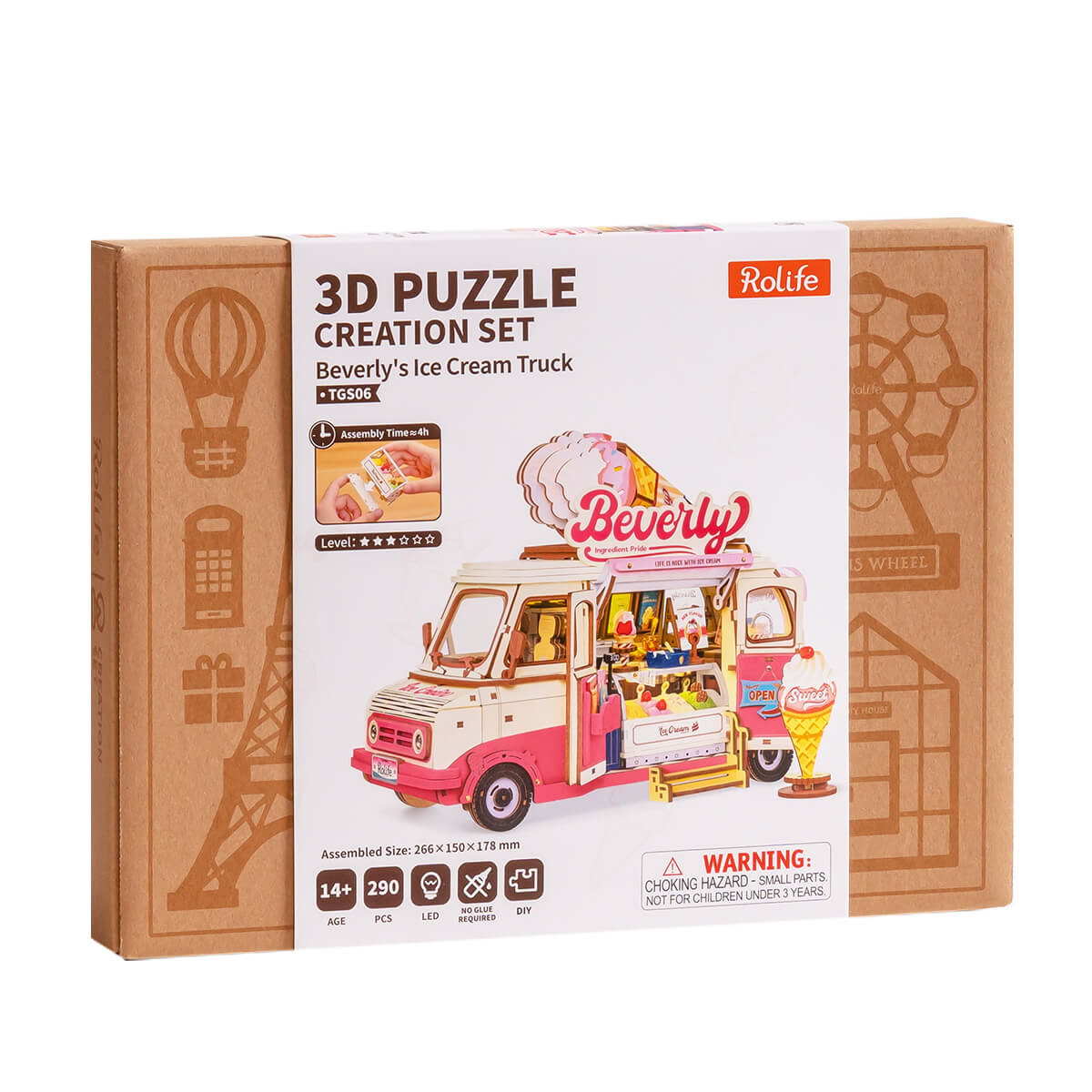 Le paquet TGS06 du camion de crème glacée de Beverly à c?té du modèle de camion rose terminé