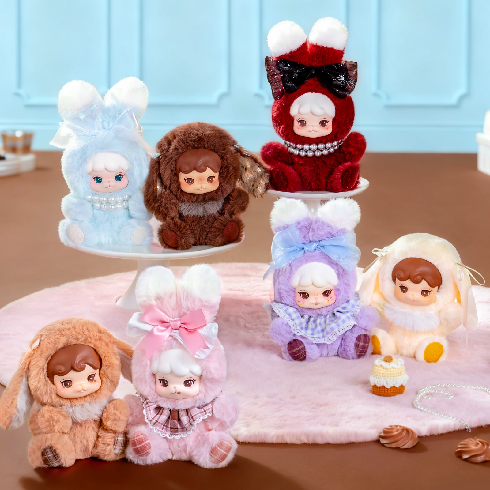 Scène de collection Cream and Cookii Bunny Best Friend avec six pendentifs en peluche