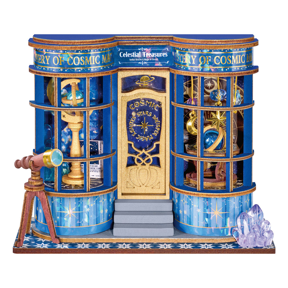Rolife Magic Astronomy Shop DS048 fond blanc boutique d'astronomie miniature vue du produit
