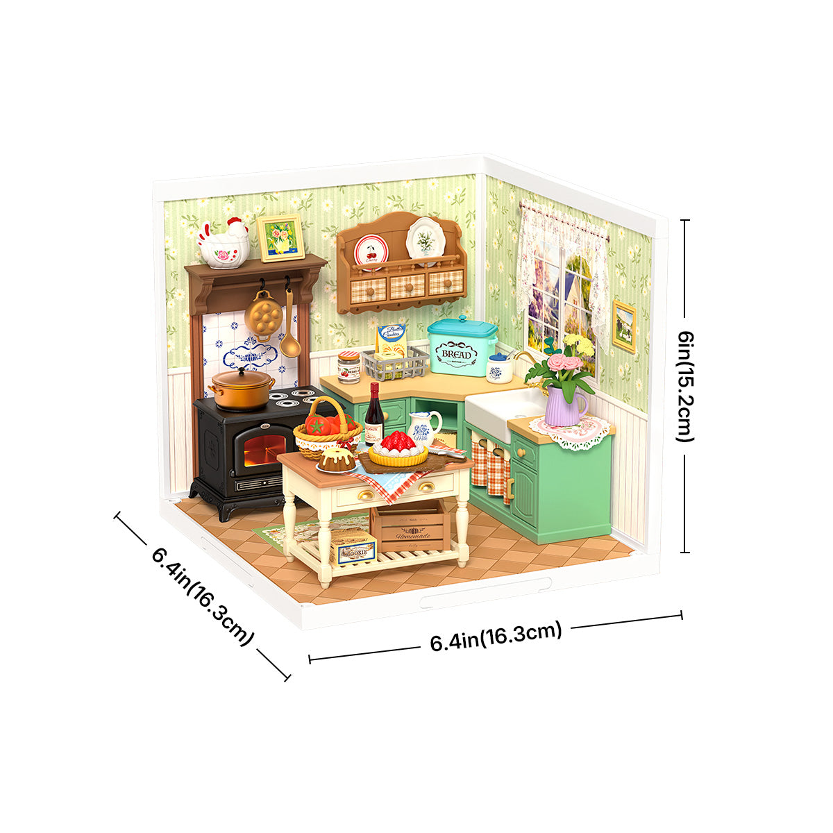 Graphique de taille Farmhouse Kitchen DW024, pièce miniature de 16,3 x 16,3 x 15,2 cm