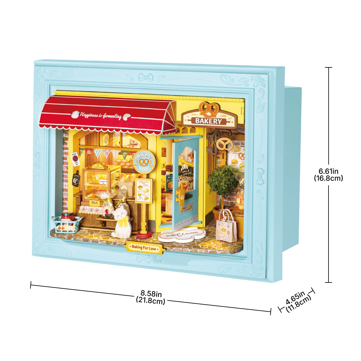 Graphique de taille DP001 de Fluffy Cat Bakery, cadre d'histoire 21,6 x 4,8 x 16,6 cm