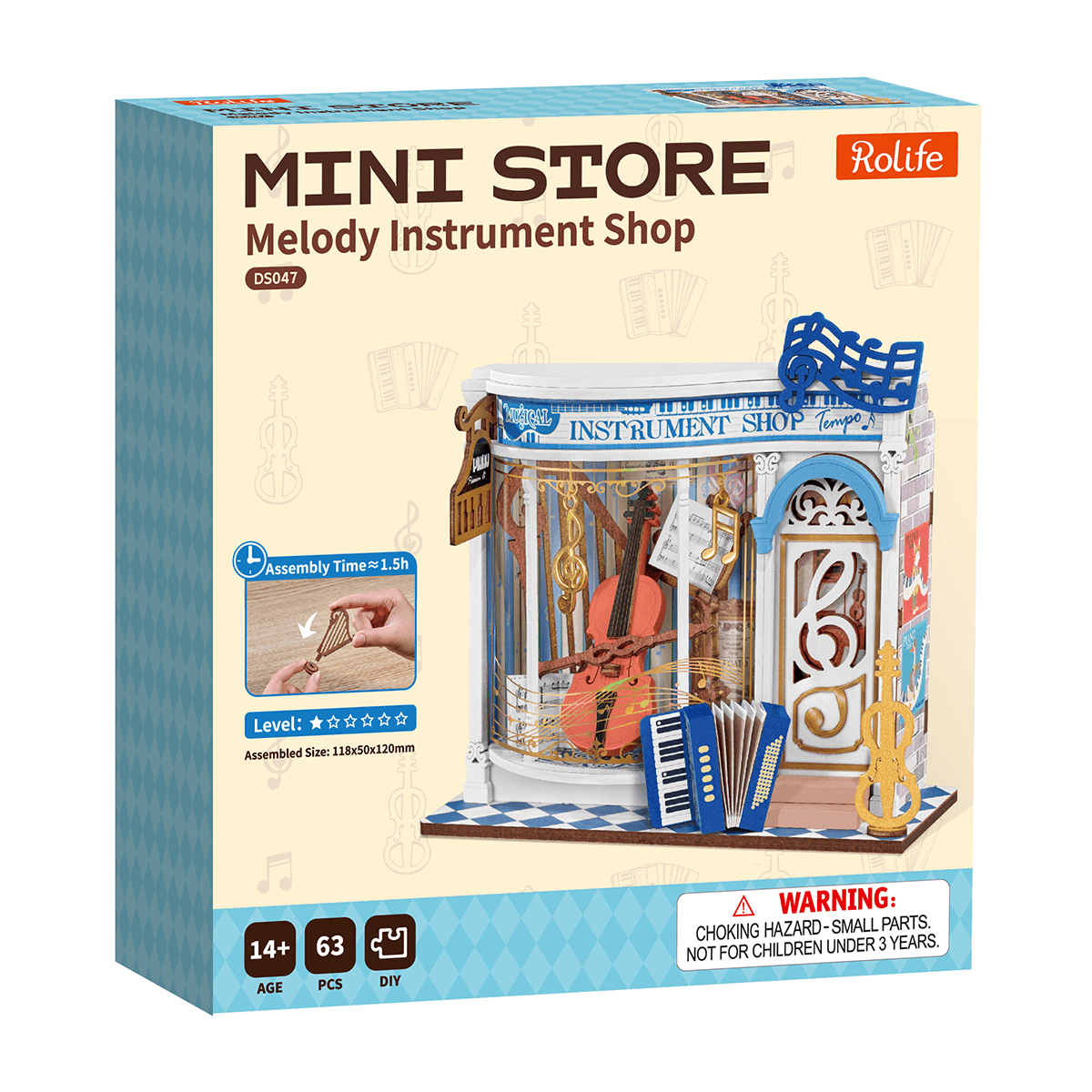 Rolife Melody Instrument Shop DS047 ensemble de produits avec magasin de musique miniature terminé
