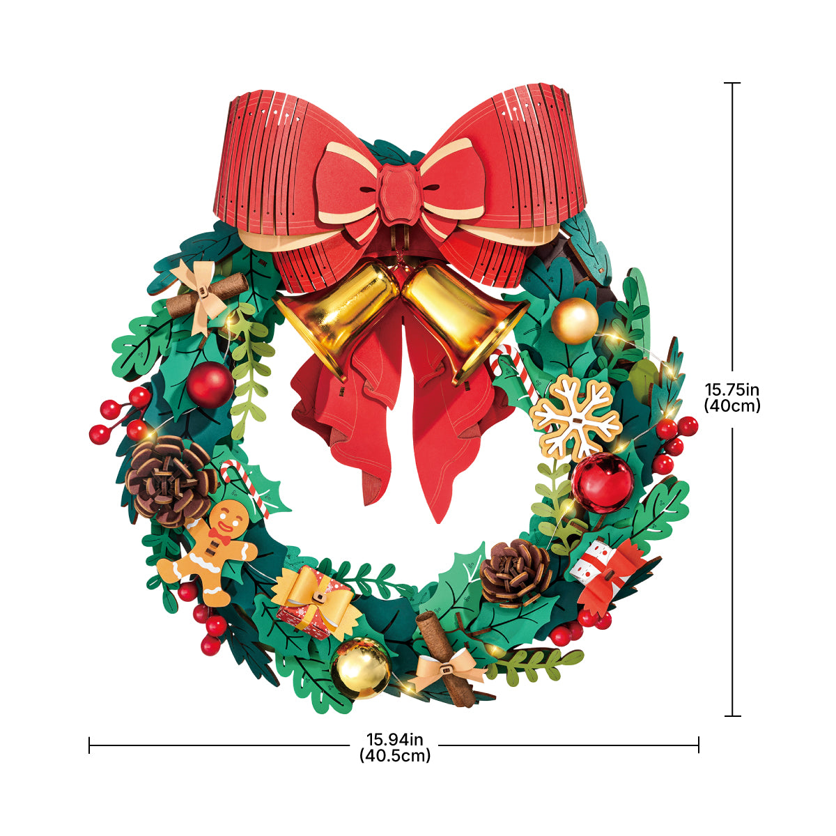 Couronne de No?l graphique format TGL04, couronne en bois 3D 40,3 x 40 cm