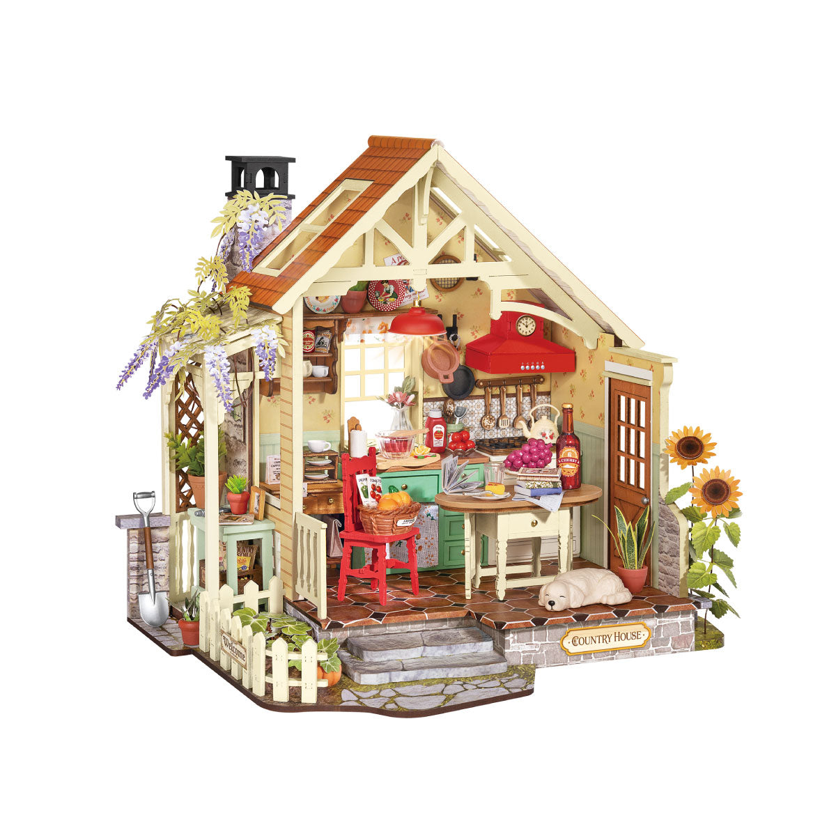 Rolife Sunlit Farmhouse Kitchen DH101 maison miniature sur fond blanc