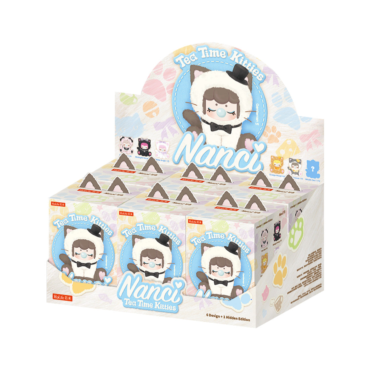 Nanci Tea Time Kitties bo?te aveugle vitrine sur fond blanc