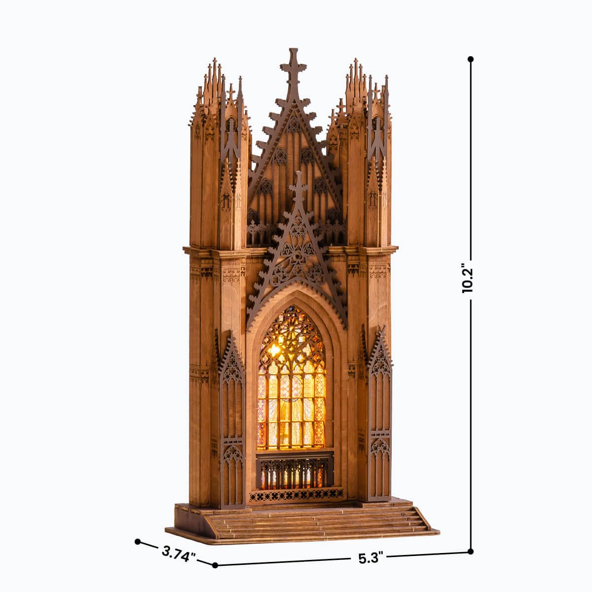 Graphique de taille TGA01 de la cathédrale à deux tours, lanterne en bois finie de 3,74 x 5,3 x 10,2 pouces