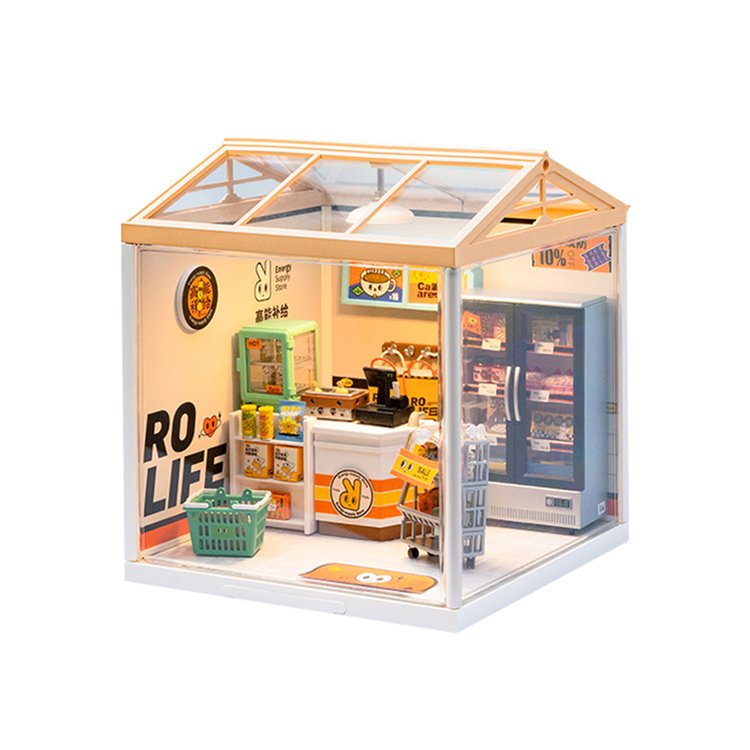 Rolife Energy Supply Store Super Creator Miniature House DW002 fond blanc vue du produit