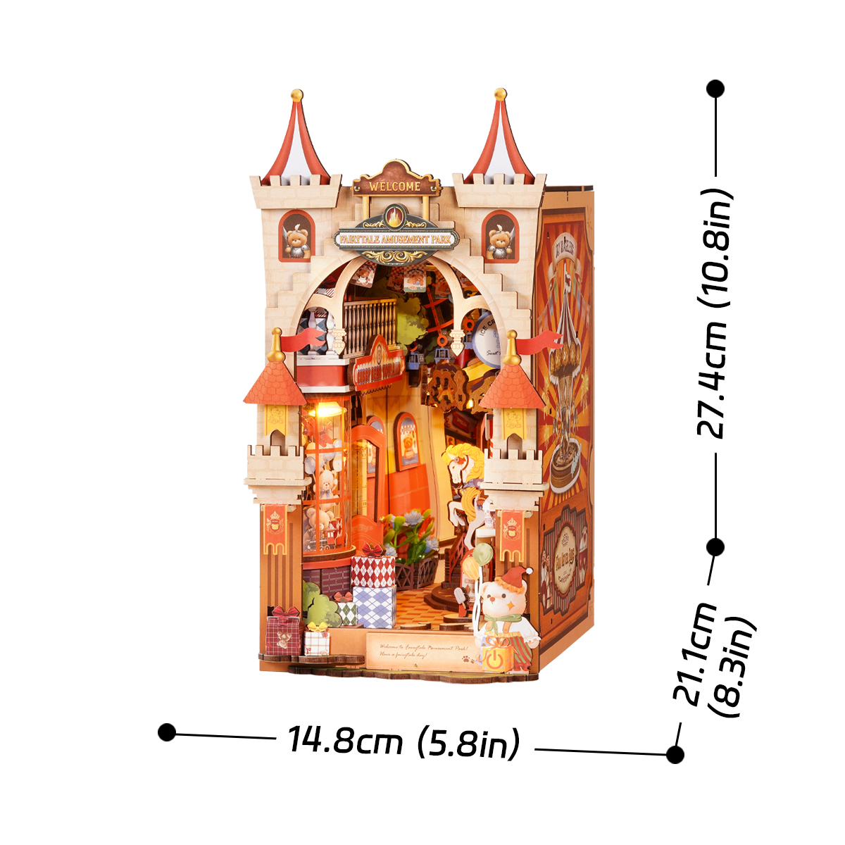 Graphique de taille TGB17 du parc d'attractions Fairytale, Book Nook 14,8 x 21,1 x 27,4 cm