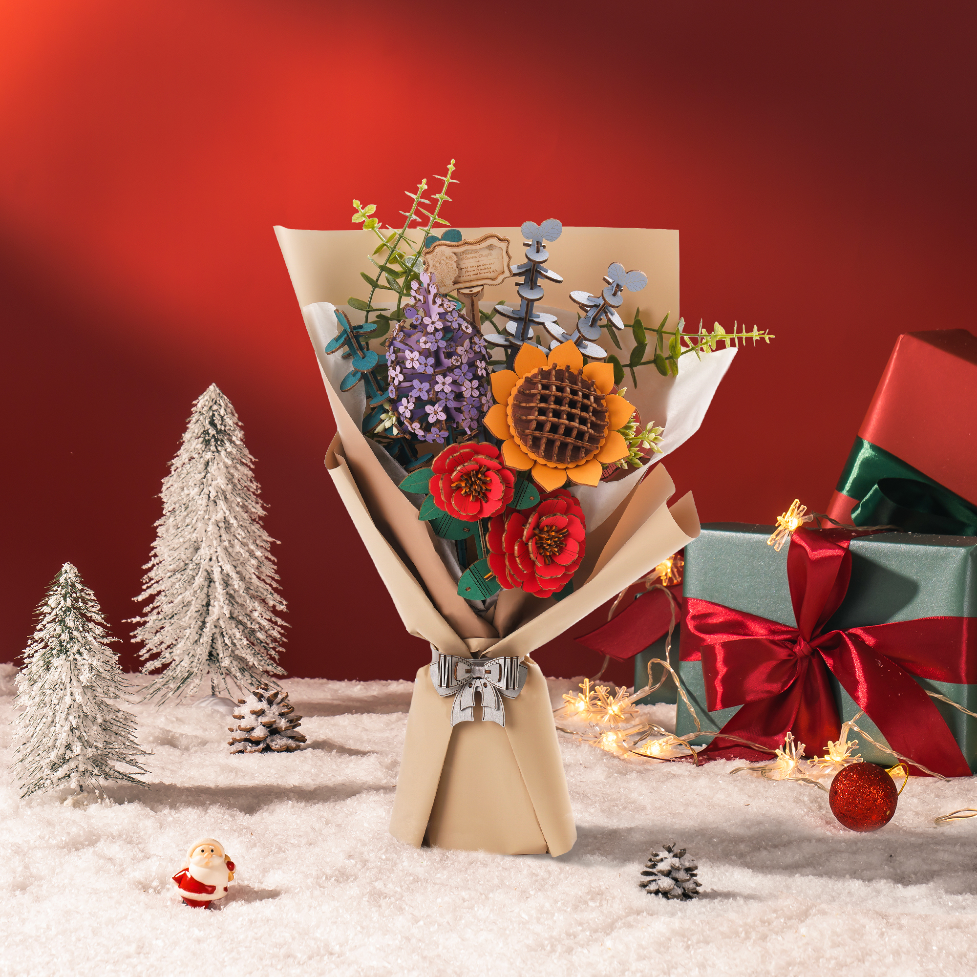 Rowood 3D-Holzpuzzle – Blumenstrauß aus Holz TW01H Blumenstrauß-Ausstellungsszene im Winter