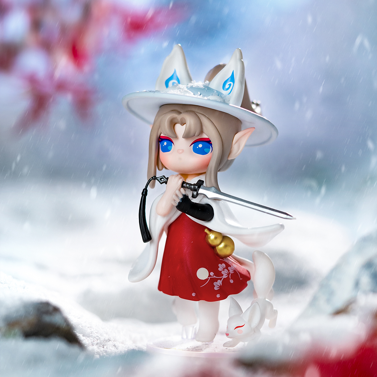 Rolife Surprise Figure Dolls – Close-up-Szene mit Charakteren im roten Outfit der Paradise Guardians
