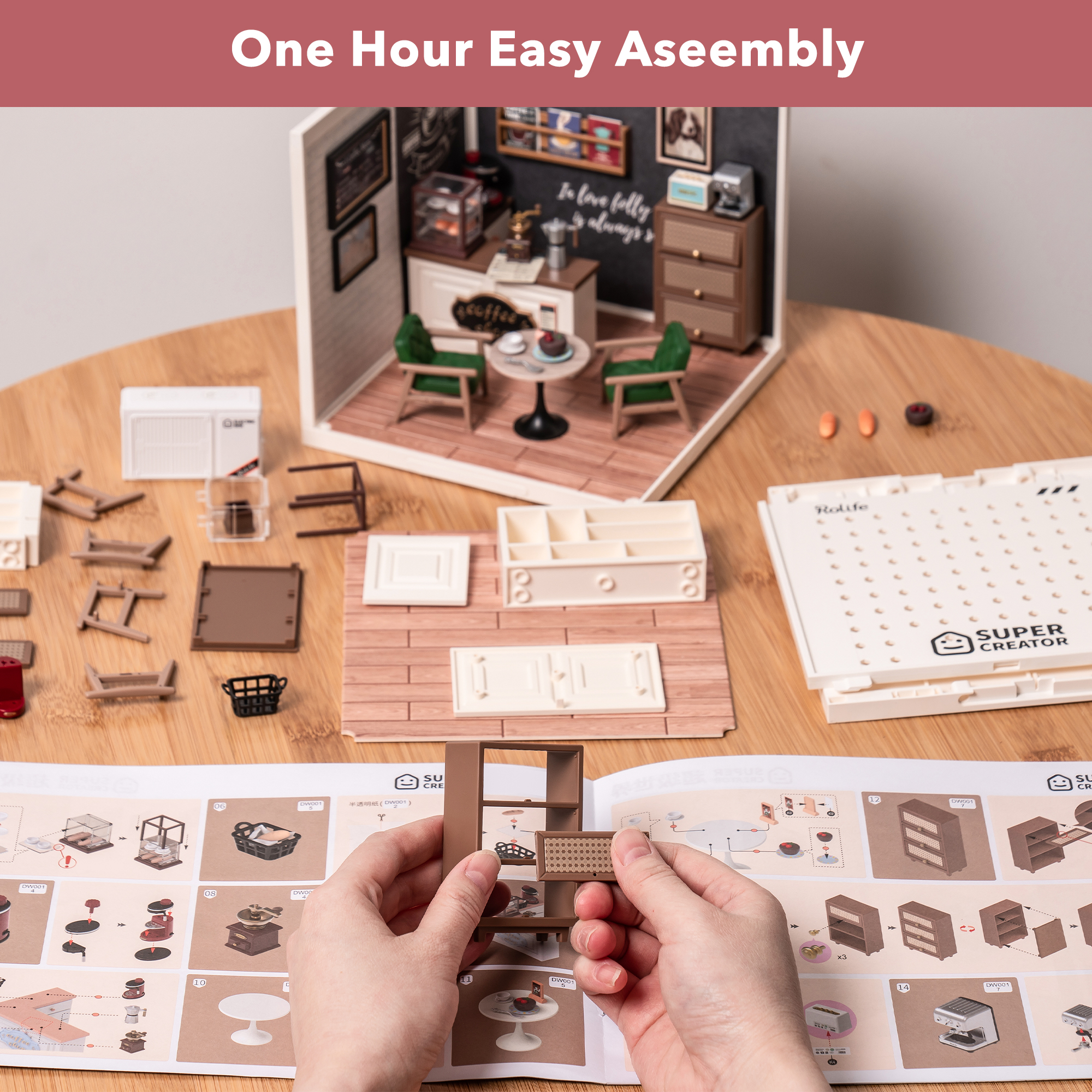 Rolife Daily Inspiration Cafe Super Creator Miniaturhaus DW001B, einfache Montage in einer Stunde, Grafik