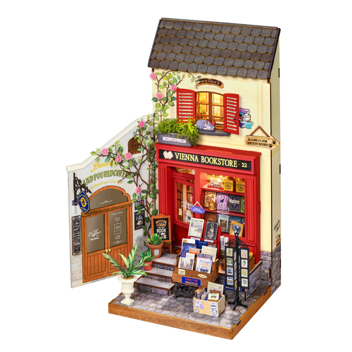 Rolife Wiener Buchhandlung DG183 weißer Hintergrund Miniatur-Buchhandlung Produktansicht