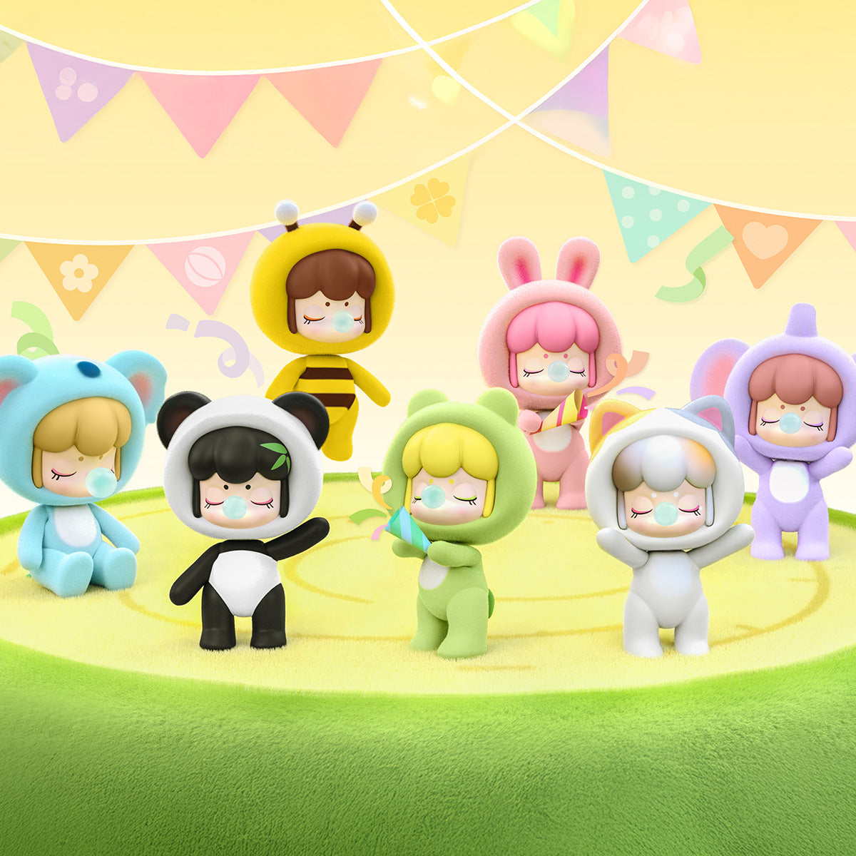 BabyNanci Fluffy Party-Sammeldisplay in einer pastellfarbenen Partyszene