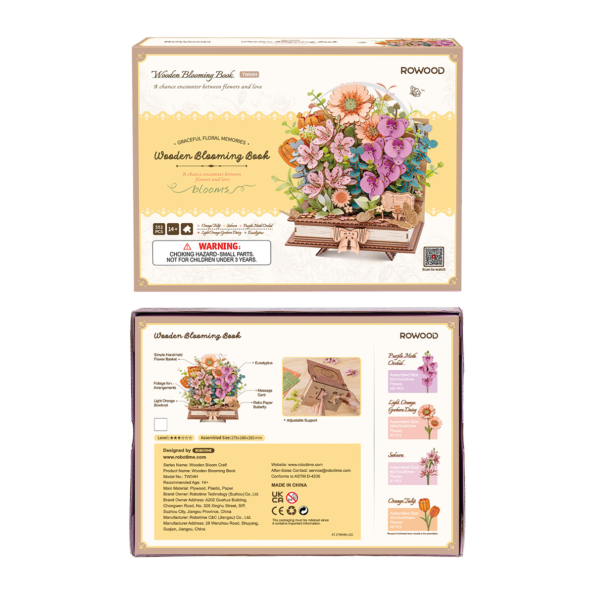 Rowood Wooden Blooming Book TW04H Produktpaket mit vervollständigtem Blumenpuzzle