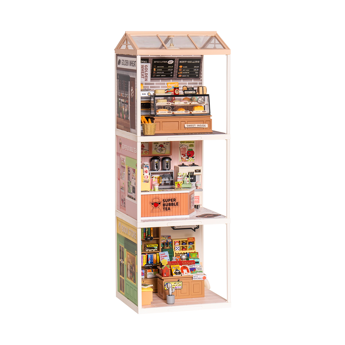 Rolife Super Creator – Super Store-Serie, Raster-Display-Szene mit vier Geschäften