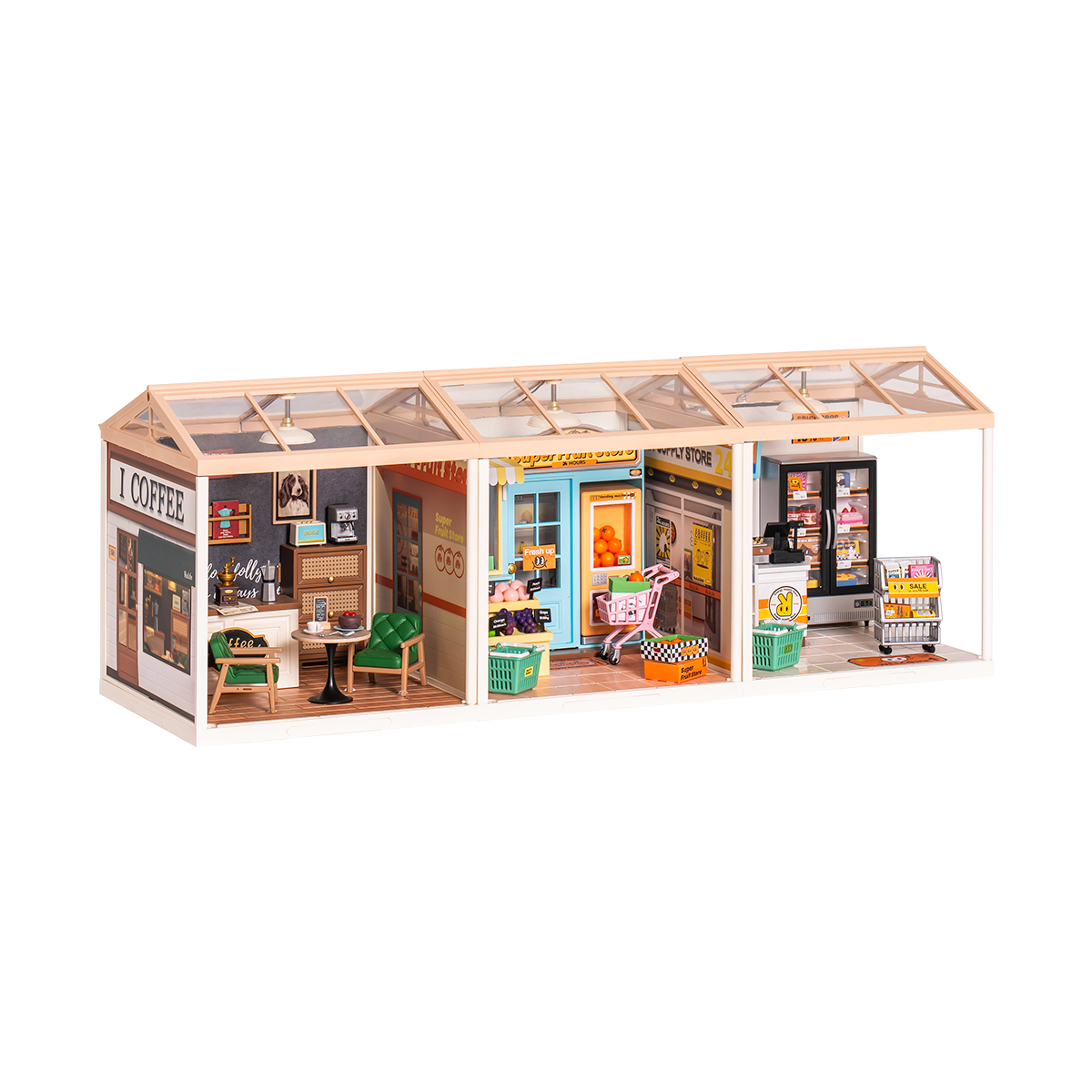 Rolife Super Creator – Horizontale kombinierte Ladenpräsentationsszene der Super Store-Serie