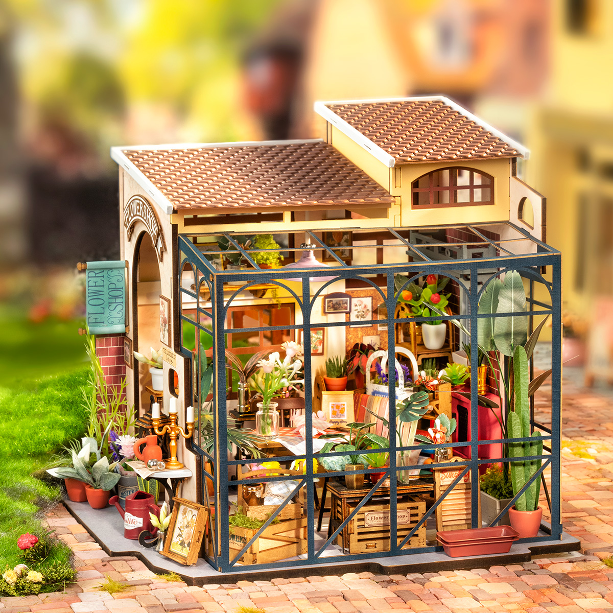 Rolife DIY Miniatur-Puppenhaus – Emily's Flower Shop DG145 Tisch-Display-Szene