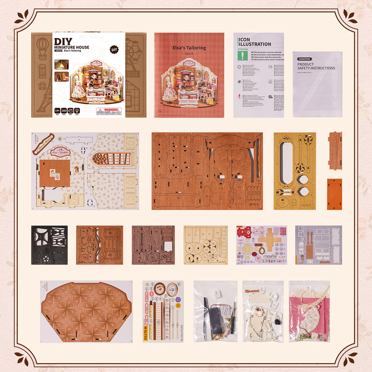 Elsa's Tailoring DG178 Material- und Teiledetailtafel für den Miniaturhausbausatz