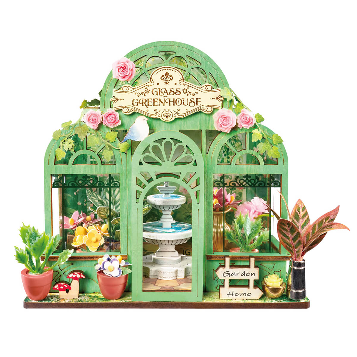 Rolife Green Fountain Garden DS049 Miniatur-Gewächshaus mit weißem Hintergrund, Produktansicht
