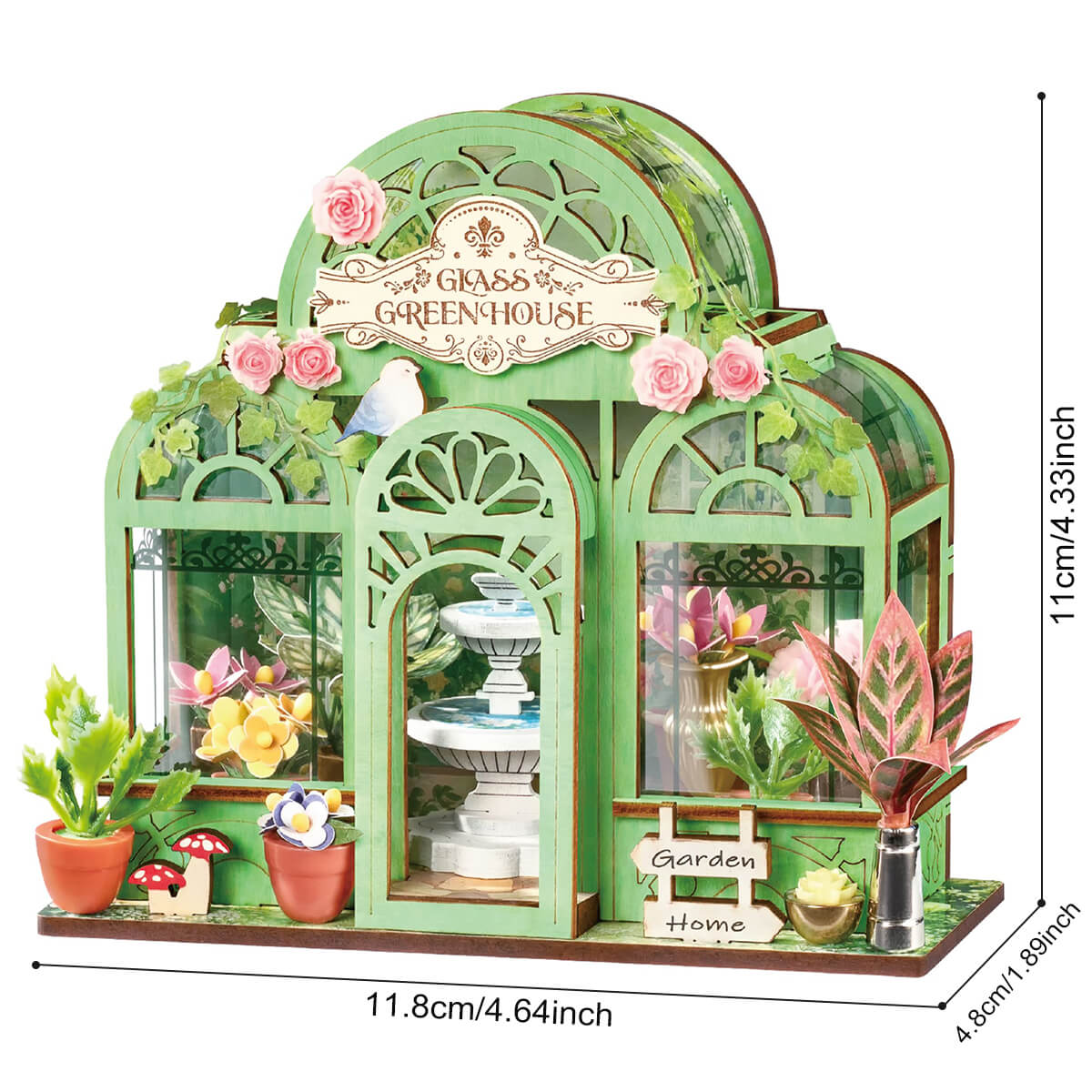 Grafik im Green Fountain Garden DS049-Format, 11,8 x 4,8 x 11 cm, fertiges Miniaturhaus