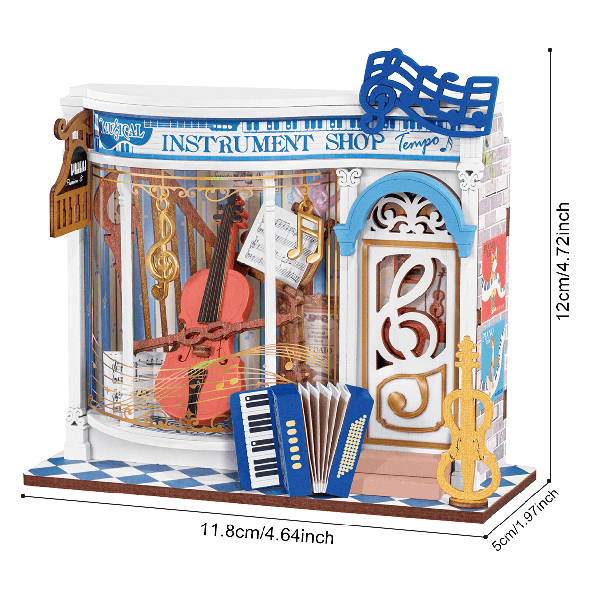 Melody Instrument Shop DS047 Größe Grafik, 11,8 x 5 x 12 cm, fertiges Miniaturhaus