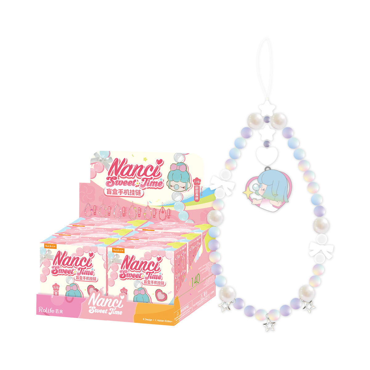 Nanci Sweet Time Handy-Lanyard-Blindbox-Display mit Riemen auf weißem Hintergrund