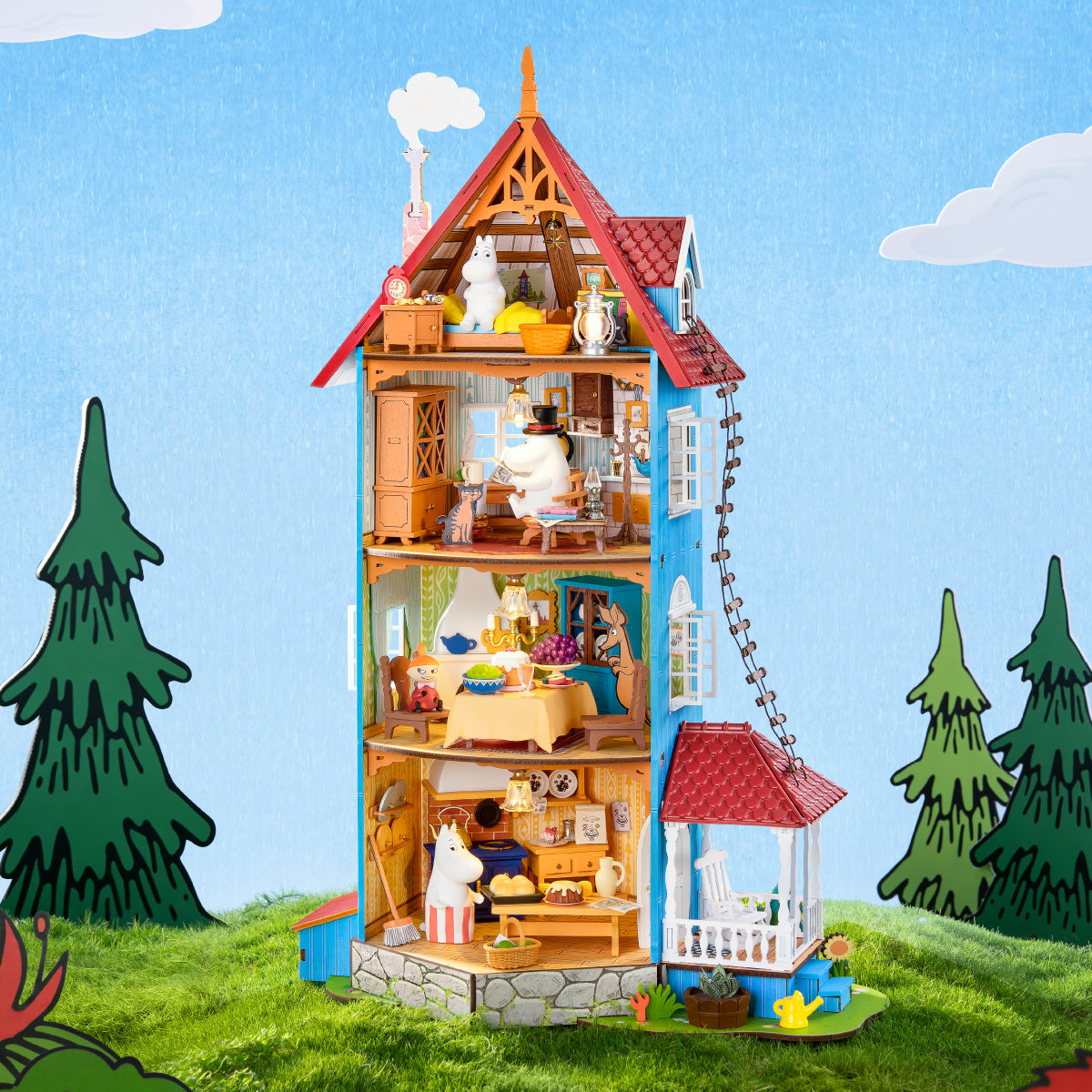 Rolife Moominhouse DIY-Miniaturhaus mit offenem Innenraum und Räumen mit Mumin-Charakteren