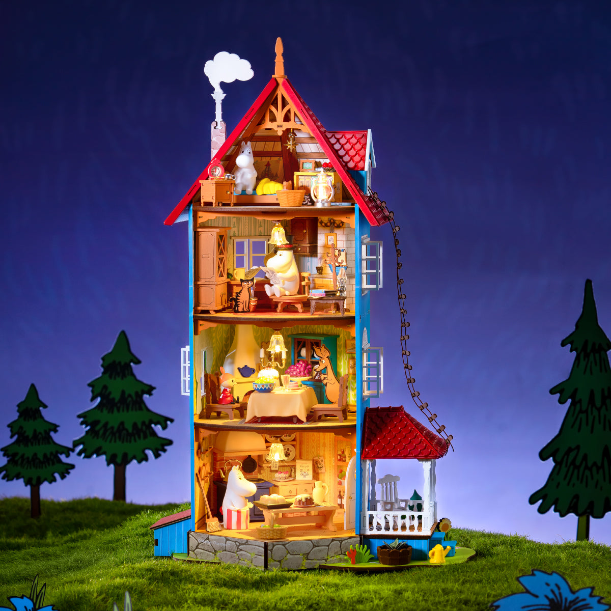 Rolife Moominhouse DIY-Miniaturhaus, LED-beleuchtete Innennachtszene