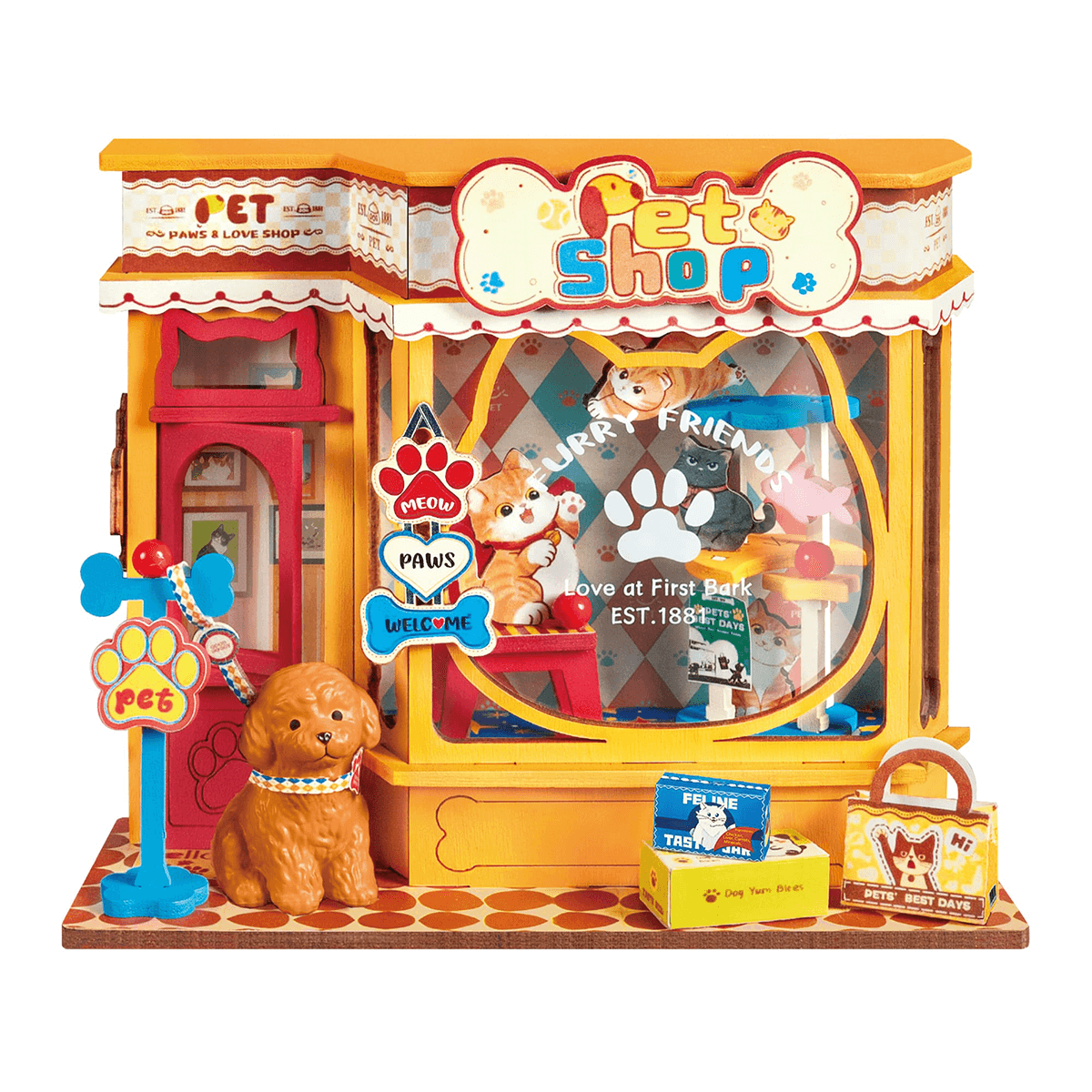 Rolife Pawfect Pet Shop DS045 weißer Hintergrund Miniatur Pet Shop Produktansicht