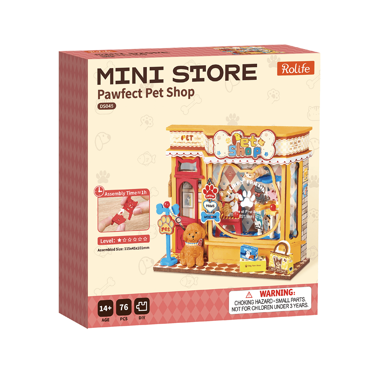 Rolife Pawfect Pet Shop DS045 Produktpaket mit fertiger Miniatur-Zoohandlung