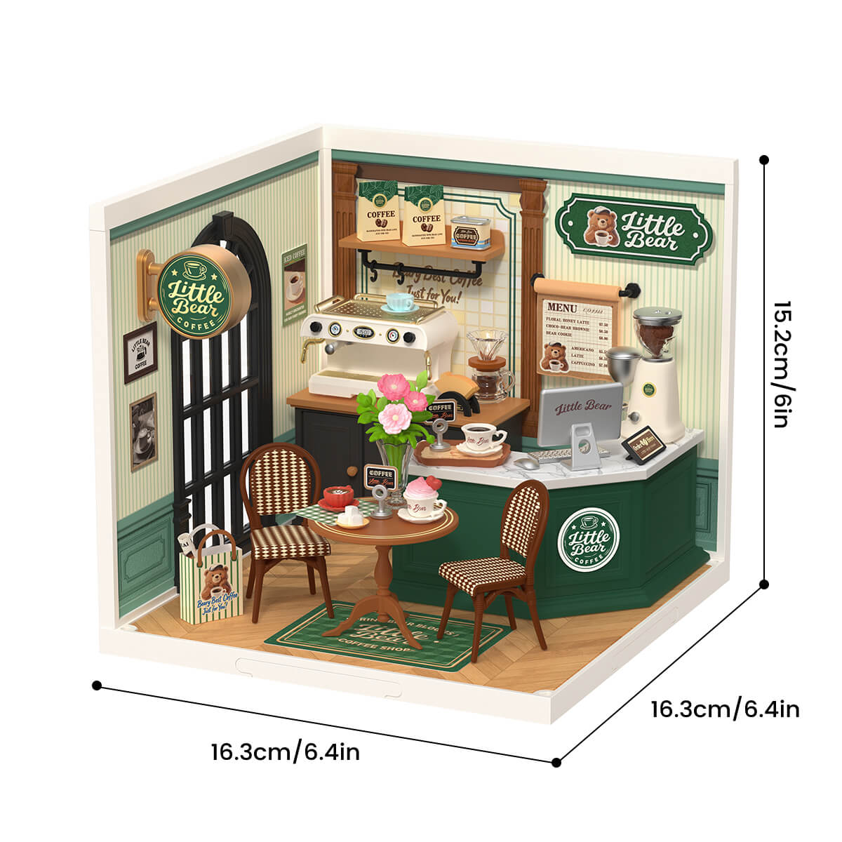 Perfect Romance Cafe DW028-Grafik, 16,3 x 16,3 x 15,2 cm, 6,4 x 6,4 x 6 Zoll, fertiges Modell