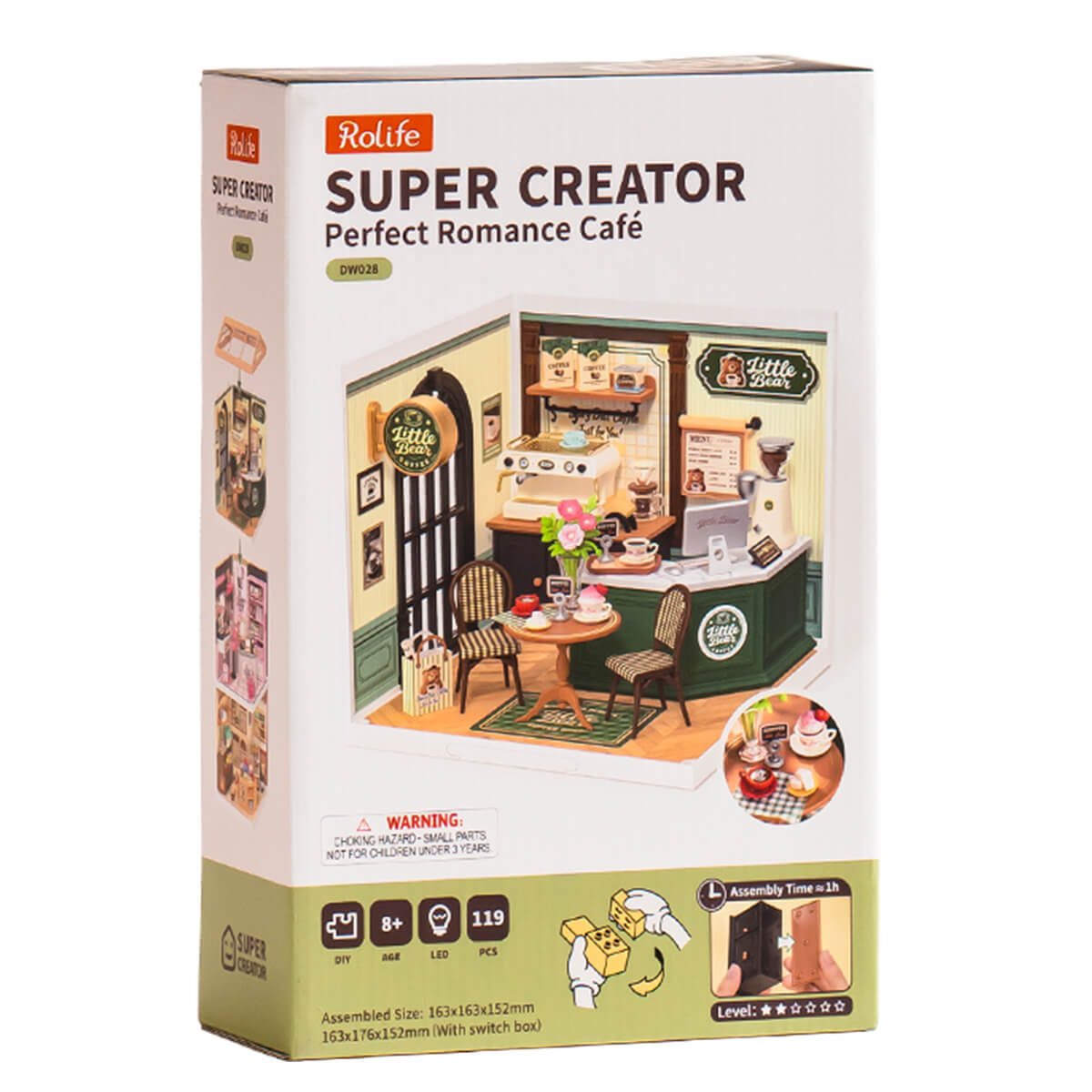 Perfektes Romance Cafe DW028-Paket neben dem fertigen Super Creator Coffeeshop-Modell