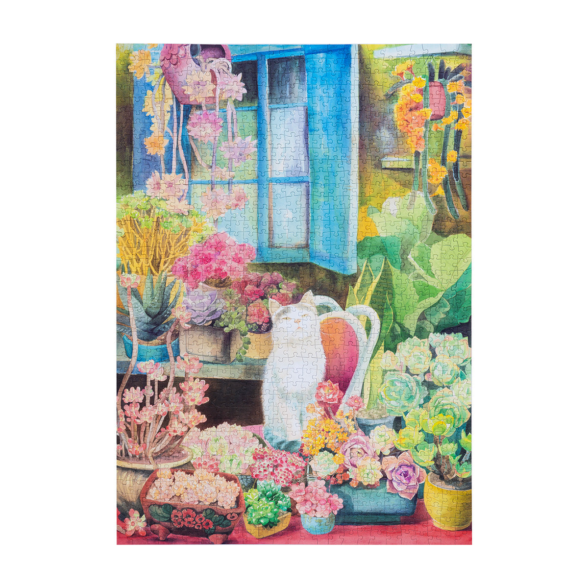 Puzzle-Kunstwerk „Rowood Cat's Plant Yard“ PT012 auf weißem Hintergrund